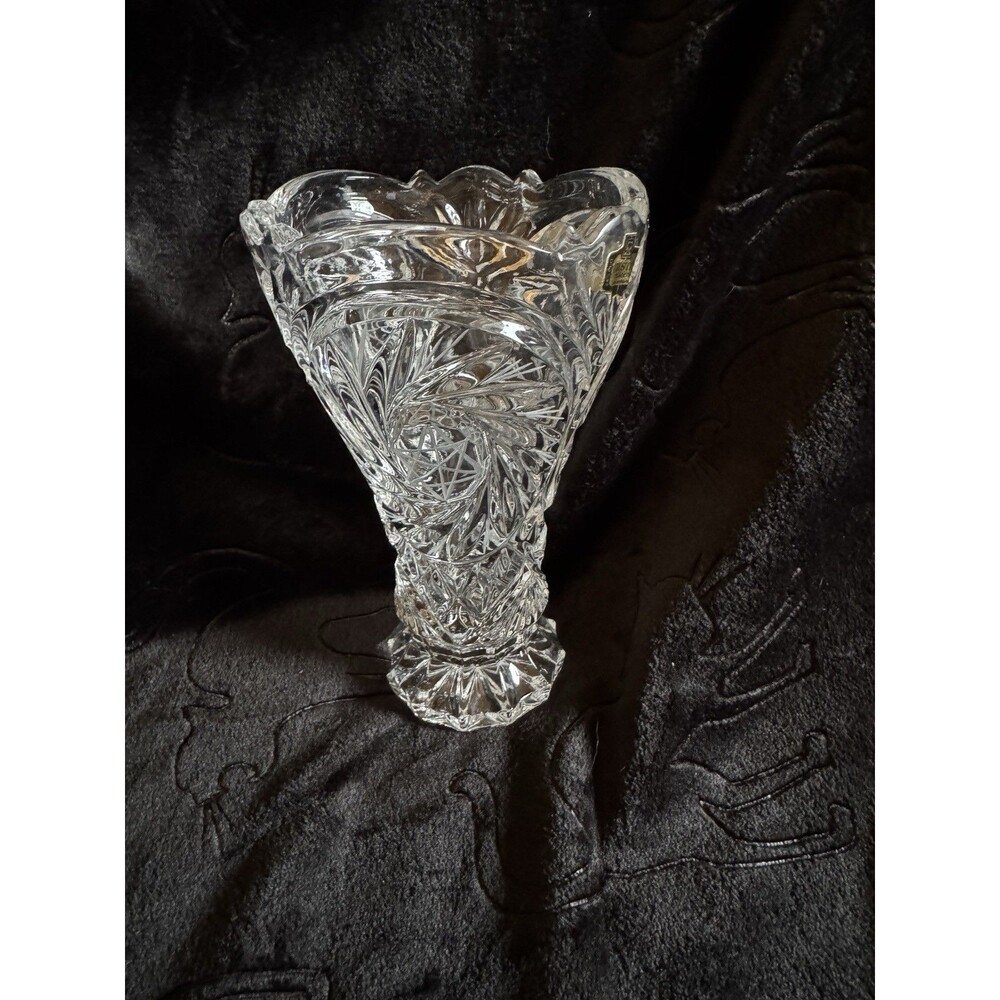 Crystal Lead Vase Pinwheel Star Of David 7" W/lid